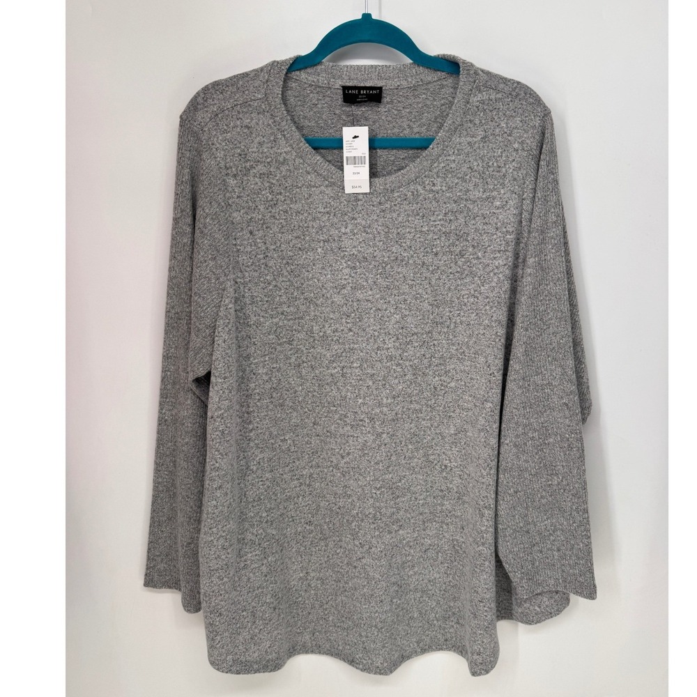 Lane Bryant Top Women 22/24 Grey NWT V-Neck Long Sleeve Heathered Knit